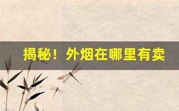 揭秘！外烟在哪里有卖“辞严义正”