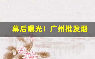 幕后曝光！广州批发烟的地方“东怨西怒”