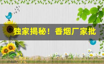 独家揭秘！香烟厂家批发一手香烟招代理“凡夫俗子”