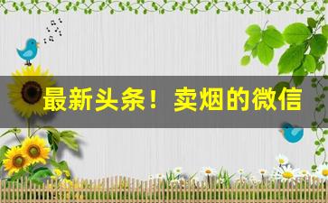 最新头条！卖烟的微信推荐“百身何赎”